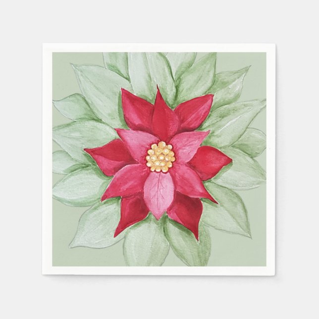 Julpoinsettia Akvarell Handmålad  Pappersservett (Framsidan)