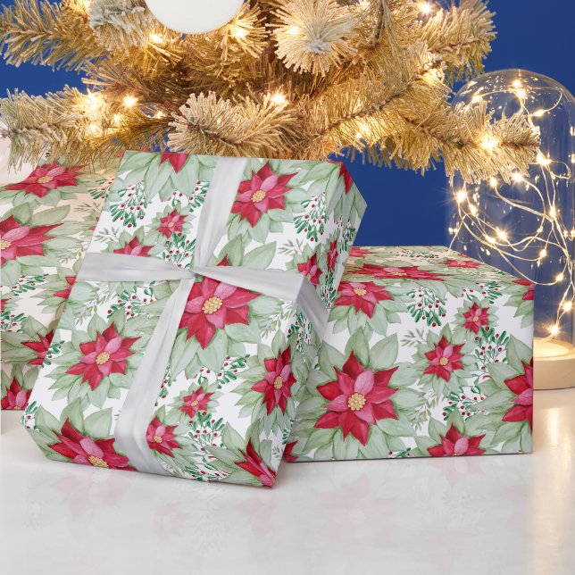 Julpoinsettia Akvarell Handmålad Presentpapper (Helgdagar)