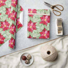 Julpoinsettia Akvarell Handmålad Presentpapper