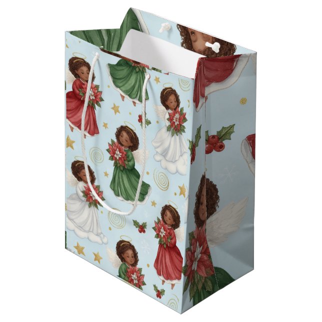 Julpoinsettia-änglar Presentpappersark (Framsidan Vinklad)