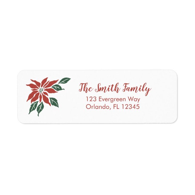 Julpoinsettia Blomma Returadress Etikett (Framsidan)
