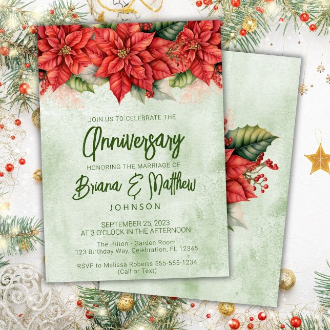Julpoinsettia Blommig Bröllopsjubileum  Inbjudningar (Skapare uppladdad)