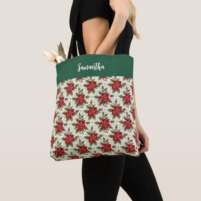 Julpoinsettia Blommig Tygkasse (Närbild)