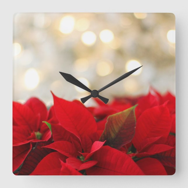 Julpoinsettia Fyrkantig Klocka (Framsida)