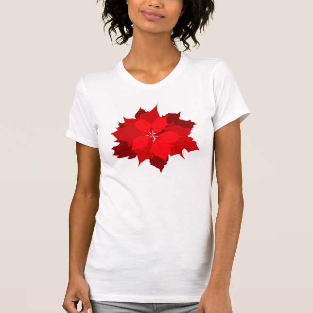 Julpoinsettia grafisk blomma t-shirt (Framsida)