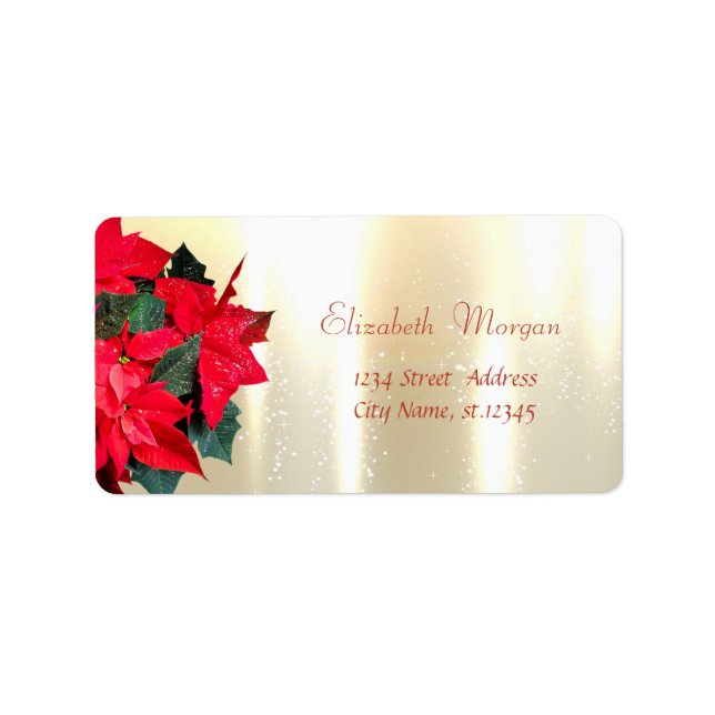 Julpoinsettia,Guld Adressetikett (Framsidan)