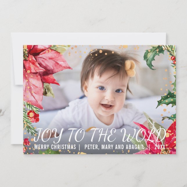 Julpoinsettia Guldstänk Foto Julkort (Framsida)