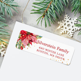 Julpoinsettia Guldstänk Returadress Etikett