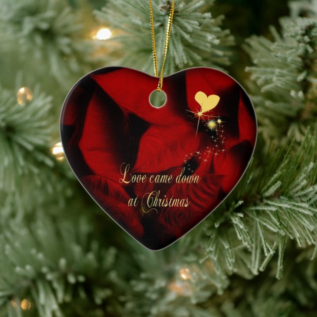Julpoinsettia Hjärtfoto Ornament (Träd)