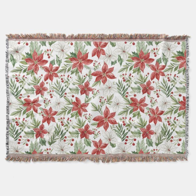 Julpoinsettia i rött och vitt  filt (Framsidan)