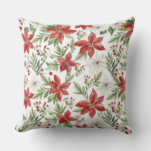 Julpoinsettia i rött och vitt kudde