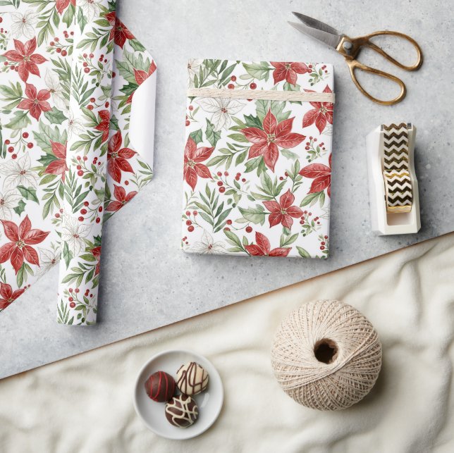 Julpoinsettia i rött och vitt  presentpapper (Hantverk)