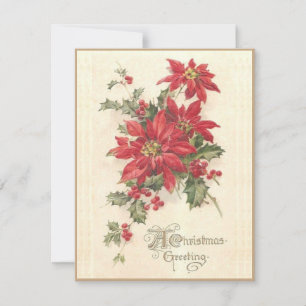 Julpoinsettia Julhagtorn Vintage Röd Högtid Julkort
