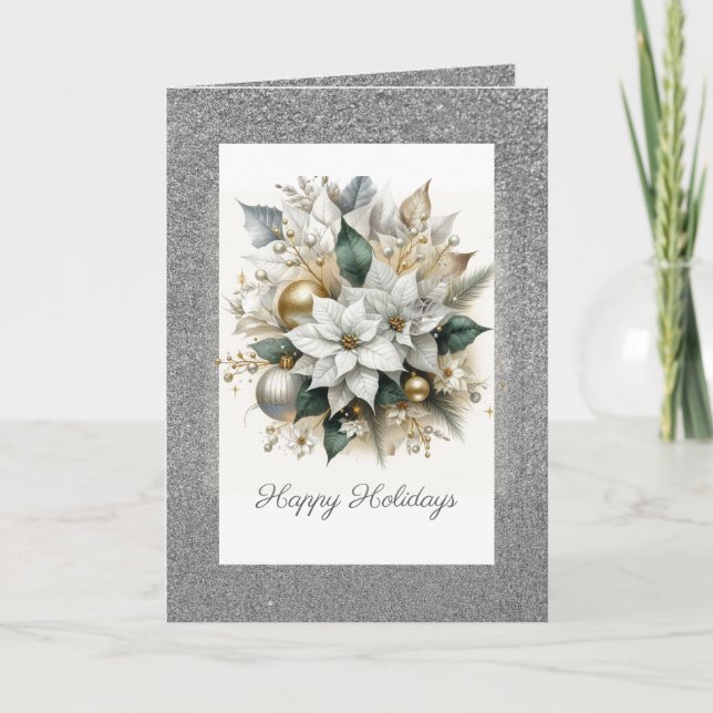 Julpoinsettia med silverglitter helgkort (Framsida)