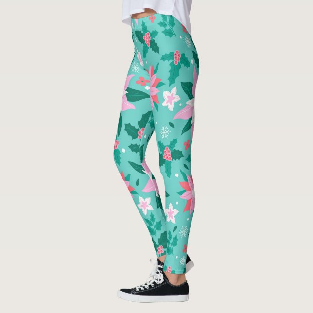 Julpoinsettia mönster leggings (Vänster)