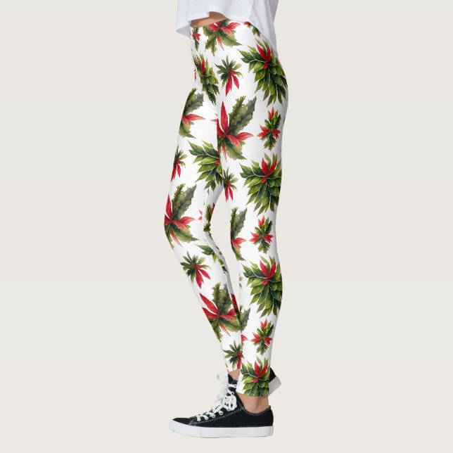 Julpoinsettia och Grey mönster Leggings (Vänster)