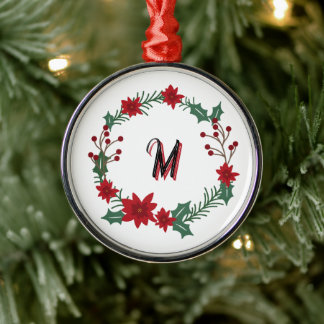 Julpoinsettia och julkransmonogram initial julgransprydnad metall