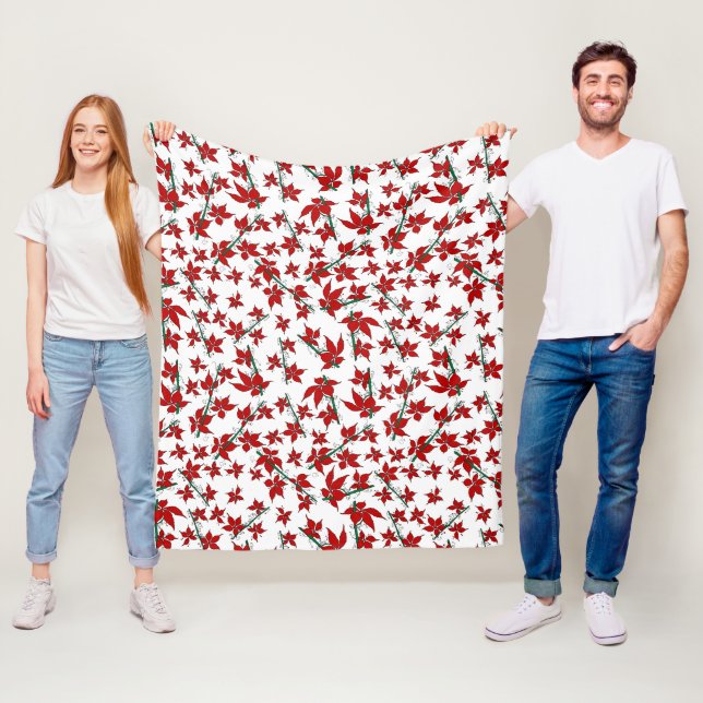 Julpoinsettia rött blommönster fleecefilt (På plats)