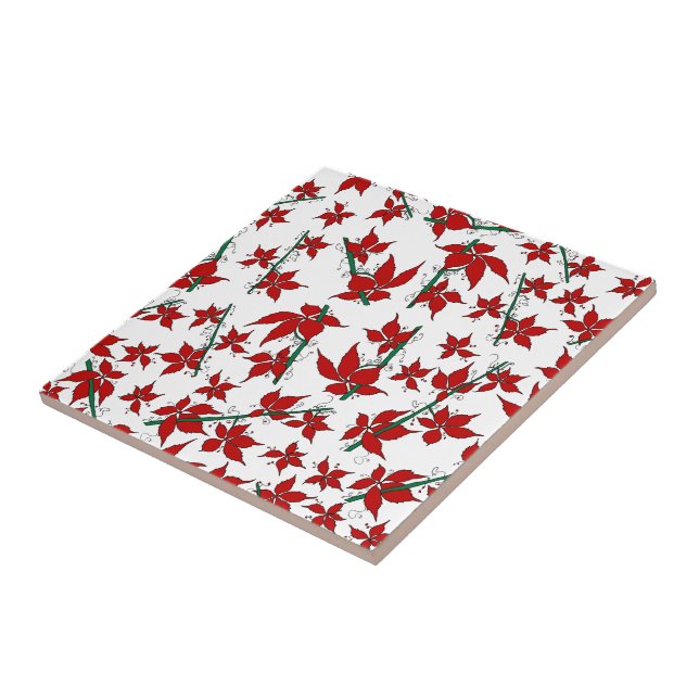 Julpoinsettia rött blommönster kakelplatta (Sidan)