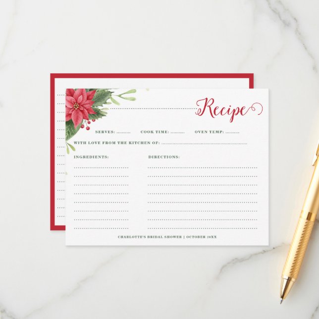 Julpoinsettia Vinter Bröllopsfest Recept Tilläggskort (Fram/Back In Situ)