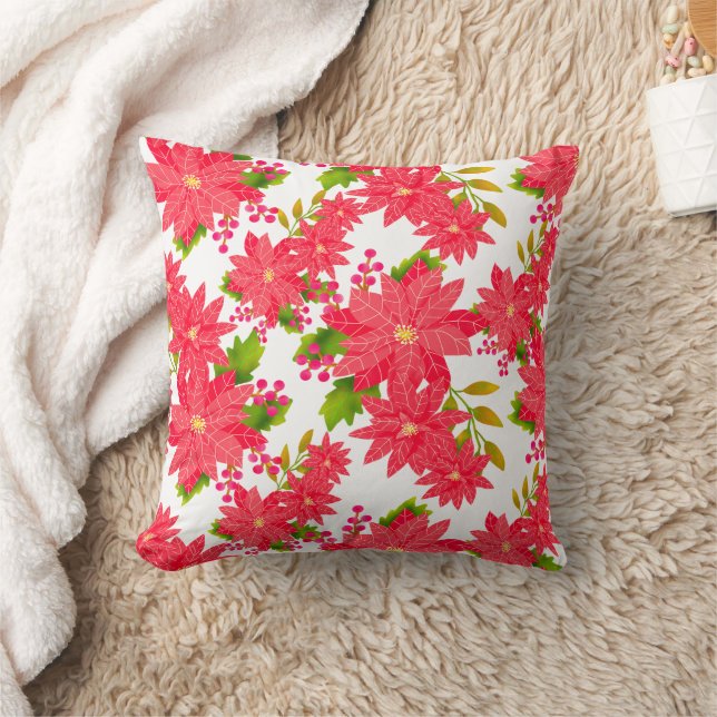 Julpoinsettia Vit Kudde (Filt)