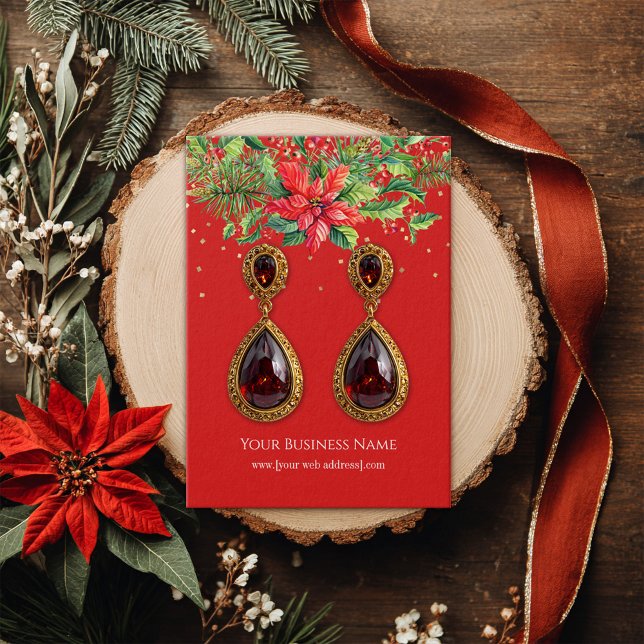 Julpoinsettias Earring Visning Card Visitkort (Skapare uppladdad)