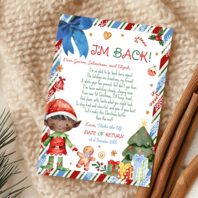 Julpojke Brev från Tomte Brevkort Inbjudningar (Christmas Dark Black Hair Dark Brown Boy Letter from Elf Letter Card)
