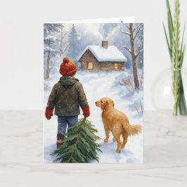 Julpojke med tall och hund kort
