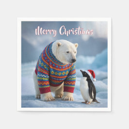 Julpolisbjörn och pingvin på en glaciär pappersservett