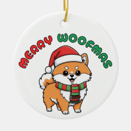 Julpommern: Merry Woofmas Julgransprydnad Keramik