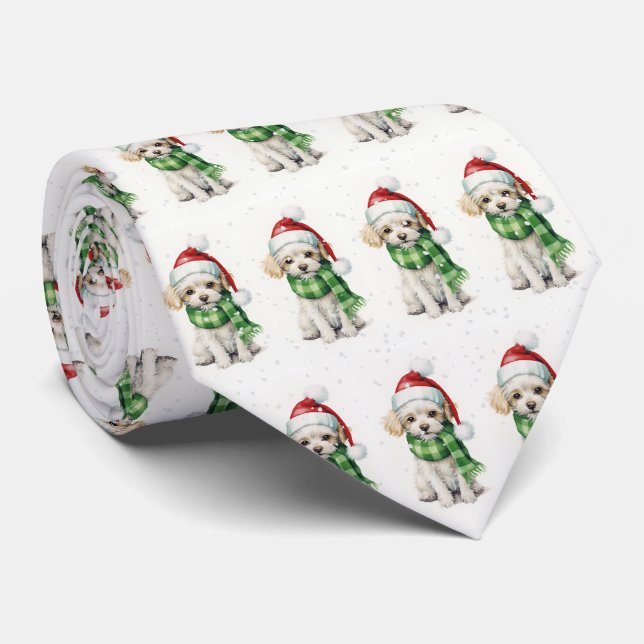 Julpoodle i snöflingor slips (Rullad)