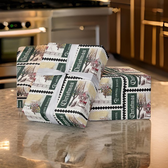 Julpost Frimärke Vintage Presentpapper (Skapare uppladdad)