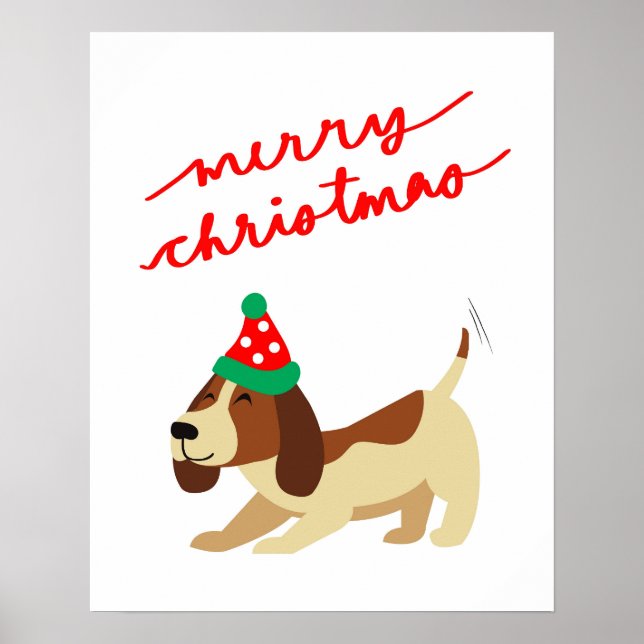 JulPoster, Cute Hund Poster, Festive Poster (Framsidan)