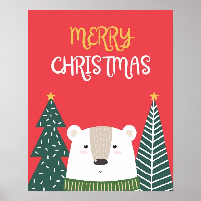 JulPoster, Cute Julafton Wall Art, Polar Bear Poster (Framsidan)