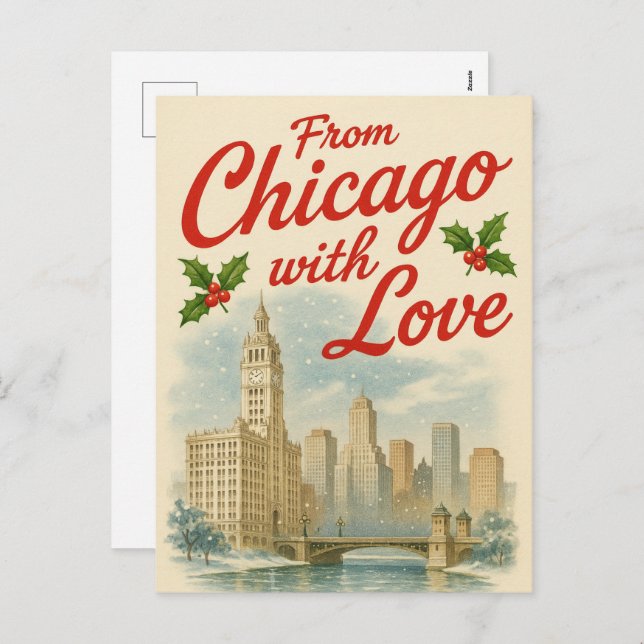 Julpostkort från Chicago med kärlek Helg Vykort (Fram/baksida)