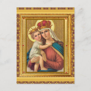 Julpostkort med gammaldags madonna och barn vykort