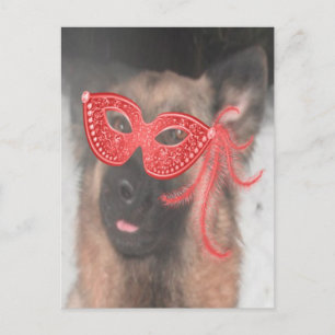 Julpostkort Tysk Schäferhund Mardi Gras-mask Rö Vykort
