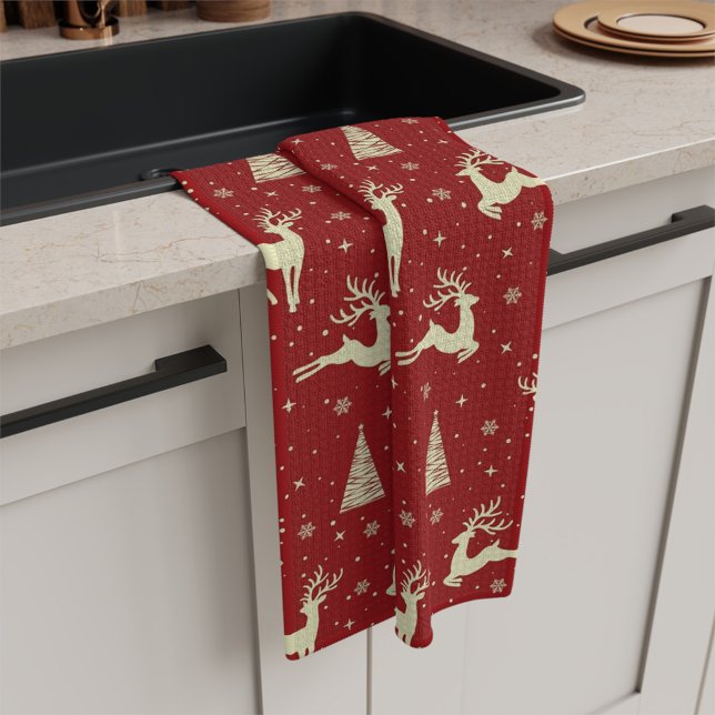 Julprancing Guld Hjort Helgdag Kitchen Towel Kökshandduk (Skapare uppladdad)