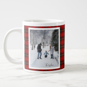 Julpresent 2 Foto Trendig Röd Rutig Rustik Jumbo Mugg
