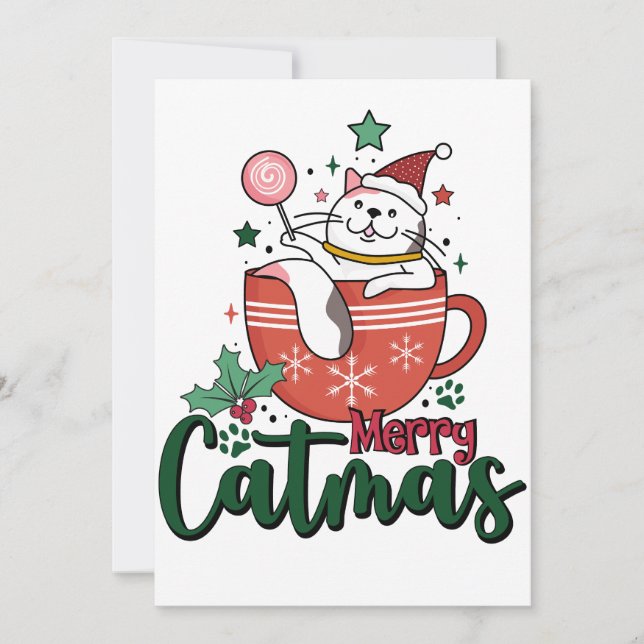 Julpresent Glad Söt Kattmas Inbjudningar (Framsida)