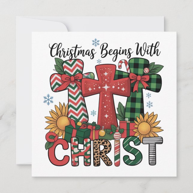 Julpresent God Jul Plaid Religiöst Kors  Julkort (Framsida)
