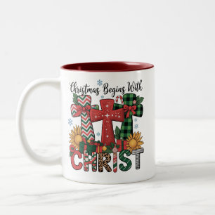 Julpresent God Jul Plaid Religiöst Kors Två-Tonad Mugg