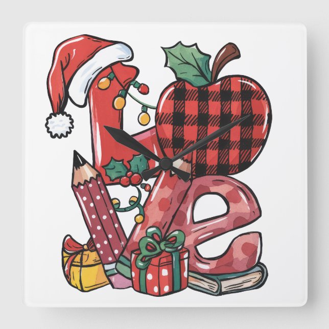 Julpresent lärare | God Jul Kärlek Fyrkantig Klocka (Framsida)