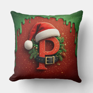 Julpresent Monogram P med Santa Hatt Kudde