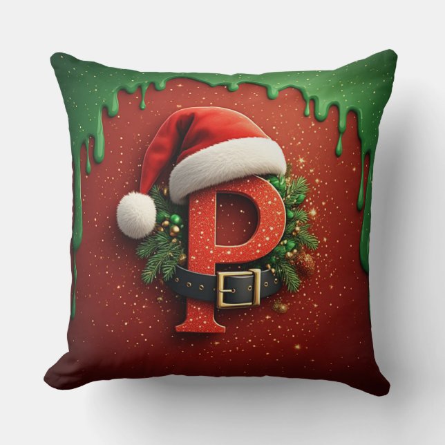 Julpresent Monogram P med Santa Hatt Kudde (Framsida)