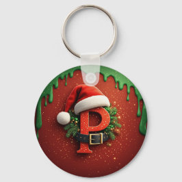 Julpresent Monogram P med Santa Hatt Nyckelring