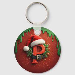 Julpresent Monogram P med Santa Hatt Nyckelring