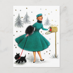 Julpresent till en dam med liten hund vykort