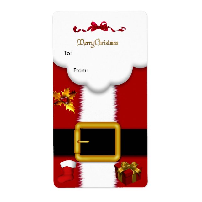 Julpresent Tomte Kostym Märke Guld Röd Vit Xmas Fraktsedel (Framsidan)