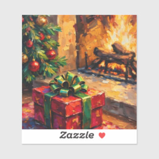 Julpresent vid brasan klistermärken